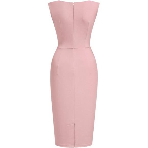 Women's Retro Ruffle Slim Pencil Dress Light Pink - Picture 5 of 5